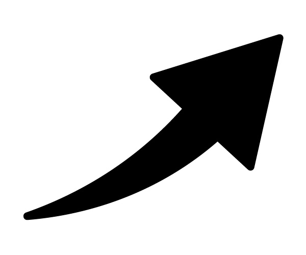 シンプルな矢印　右斜め上　モノクロ